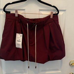 Zara Burgundy Pleated bubble Skirt with Drawstring
